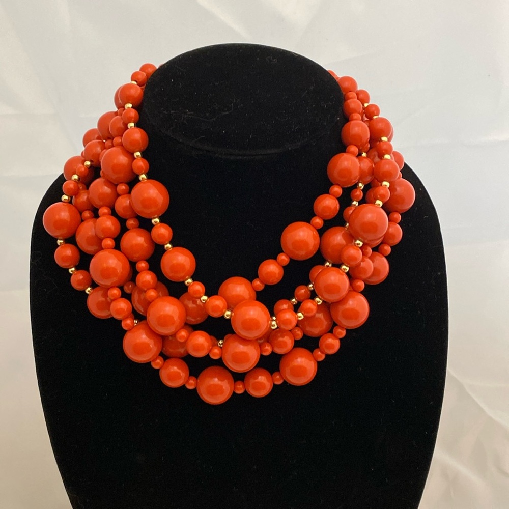 Talbots Orange And Gold Beaded Necklace Five Strands Two With Gold Beads 9 In
